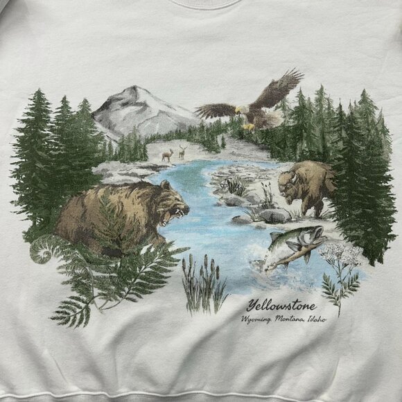 Abercrombie Fitch Yellowstone Sweatshirt Mens Large Nature Crewneck Animals - Picture 2 of 8